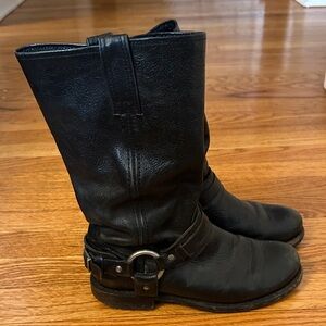 Frye Black Leather Buckle Boots